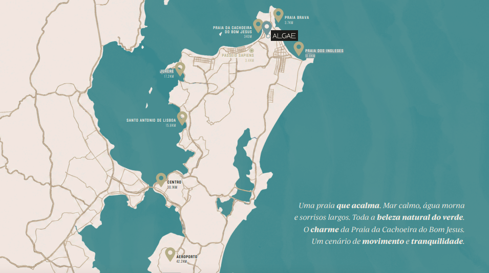 Mapa da região da Cachoeira do Bom Jesus, Norte da Ilha de Florianópolis